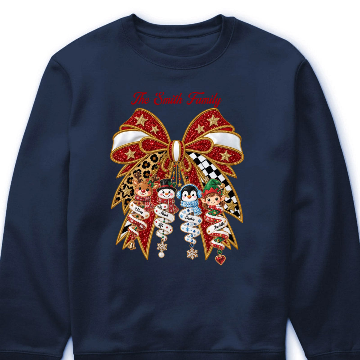 Festive Christmas Bow Custom Family Shirt - Personalized Holiday Character Gifts