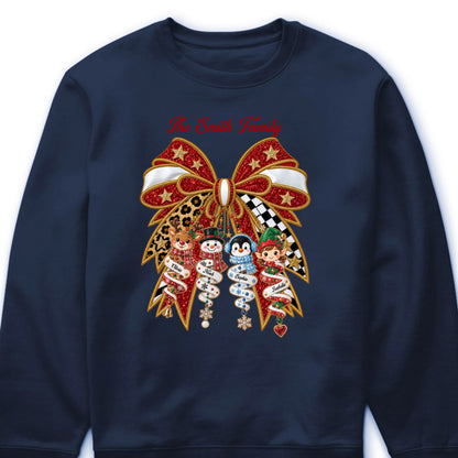 Festive Christmas Bow Custom Family Shirt - Personalized Holiday Character Gifts