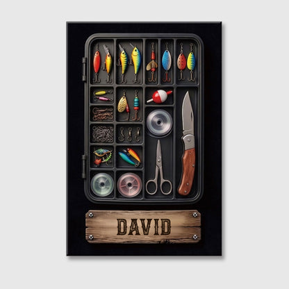 Hooked On Fishing Personalized Tackle Box Canvas / Poster - Custom Fishing Lover Gift