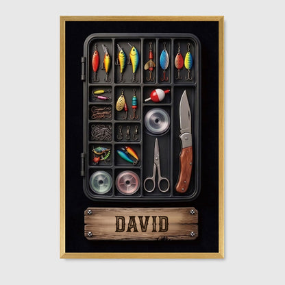 Hooked On Fishing Personalized Tackle Box Canvas / Poster - Custom Fishing Lover Gift