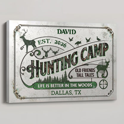 "Life Is Better in the Woods" Personalized Hunting Camp Canvas / Poster - Custom Cabin Wall Art