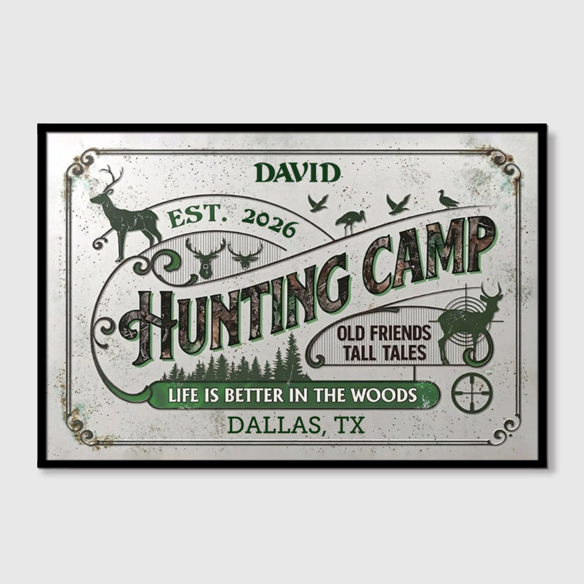 "Life Is Better in the Woods" Personalized Hunting Camp Canvas / Poster - Custom Cabin Wall Art