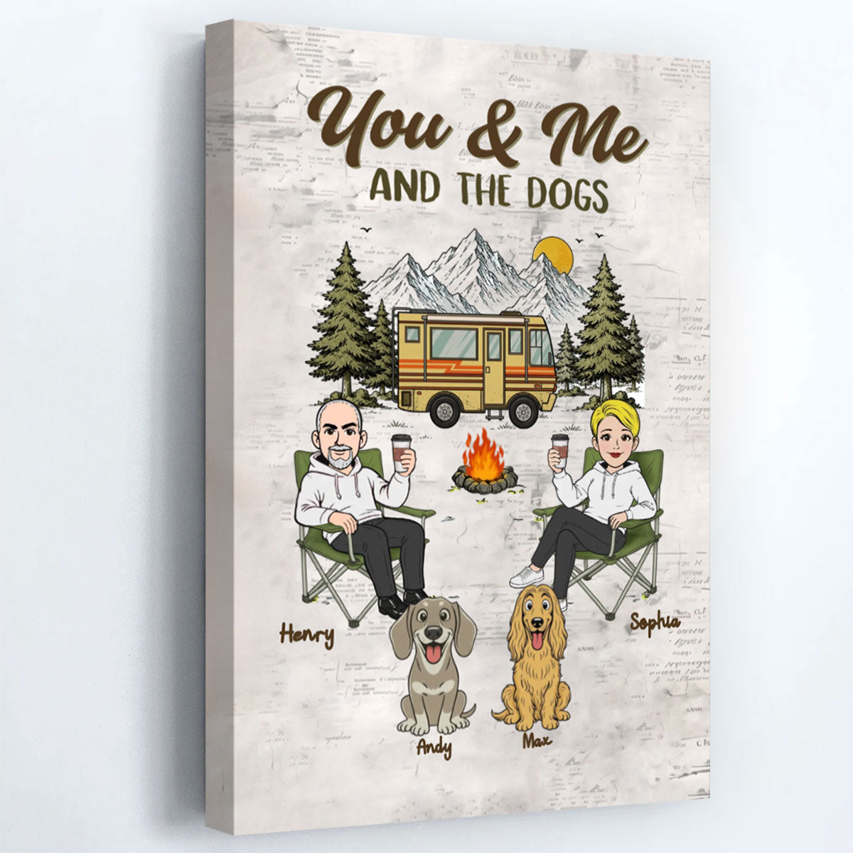 "You & Me and the Dogs" Personalized RV Canvas / Poster - Custom Camper Gift for Couples & Pet Parents