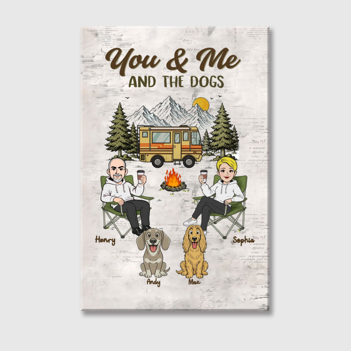"You & Me and the Dogs" Personalized RV Canvas / Poster - Custom Camper Gift for Couples & Pet Parents