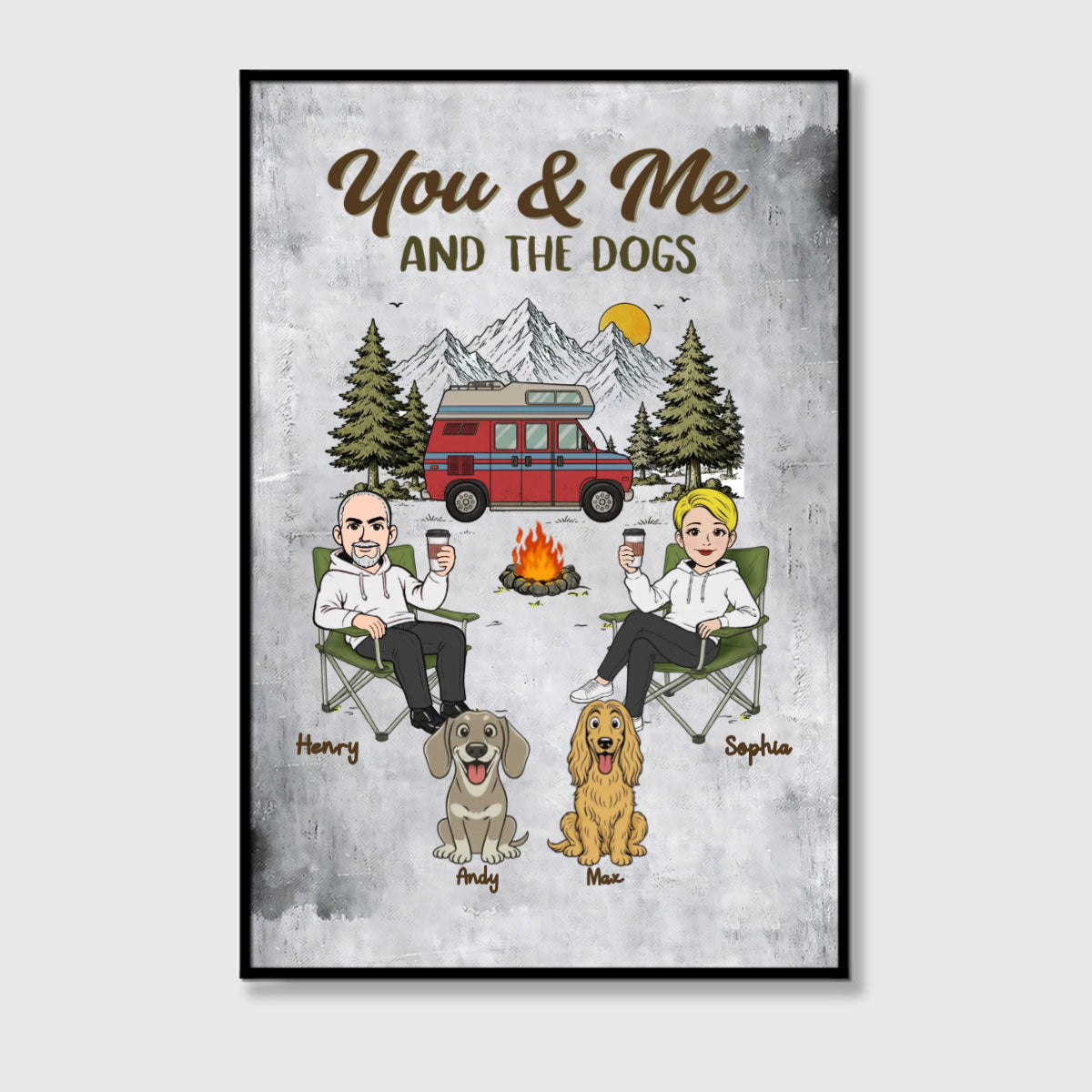 "You & Me and the Dogs" Personalized RV Canvas / Poster - Custom Camper Gift for Couples & Pet Parents