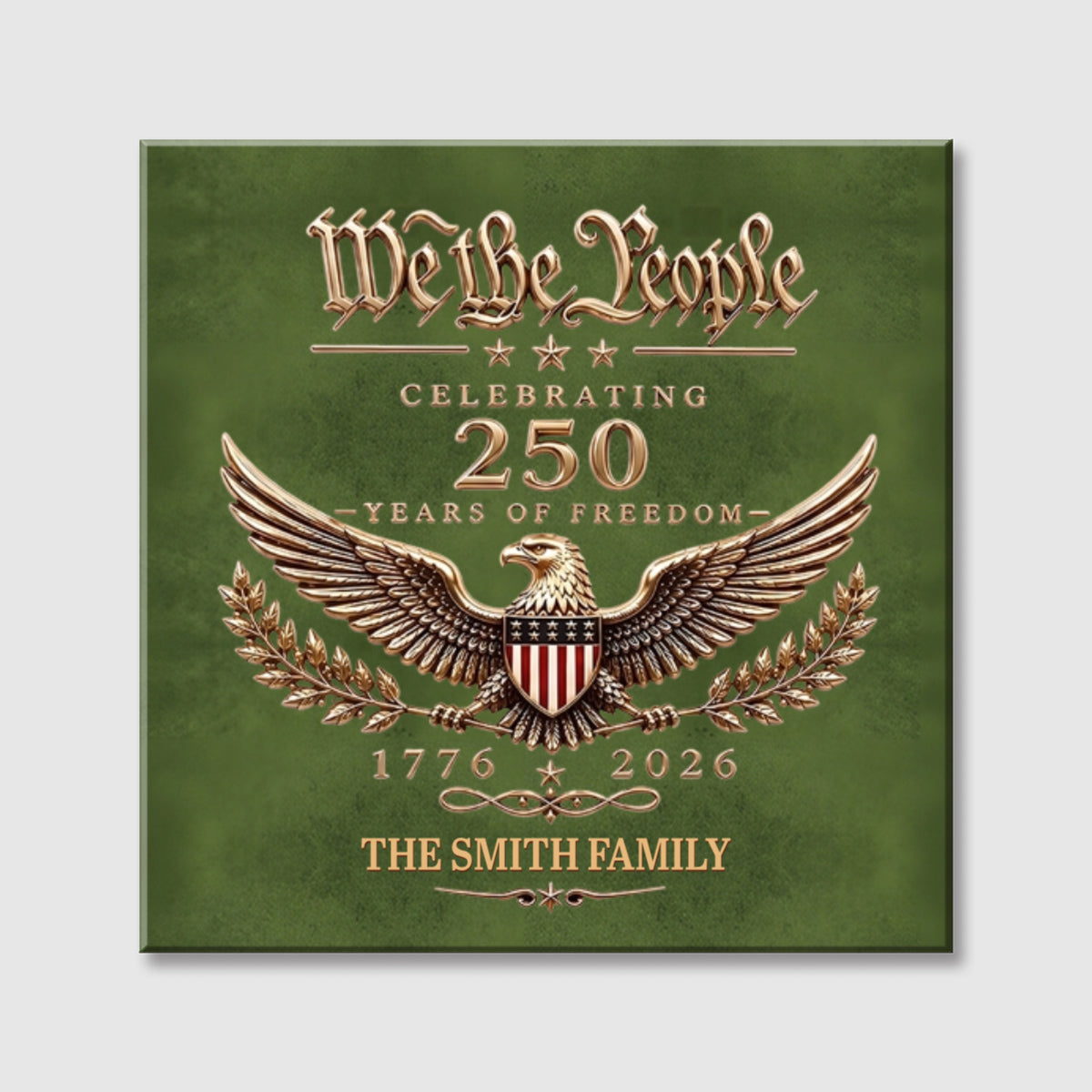 "We the People Celebrating 250 Years" Personalized Square Canvas - Custom Christmas Gift for Family & Veterans