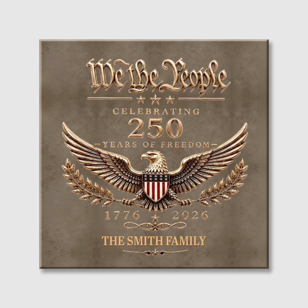 "We the People Celebrating 250 Years" Personalized Square Canvas - Custom Christmas Gift for Family & Veterans