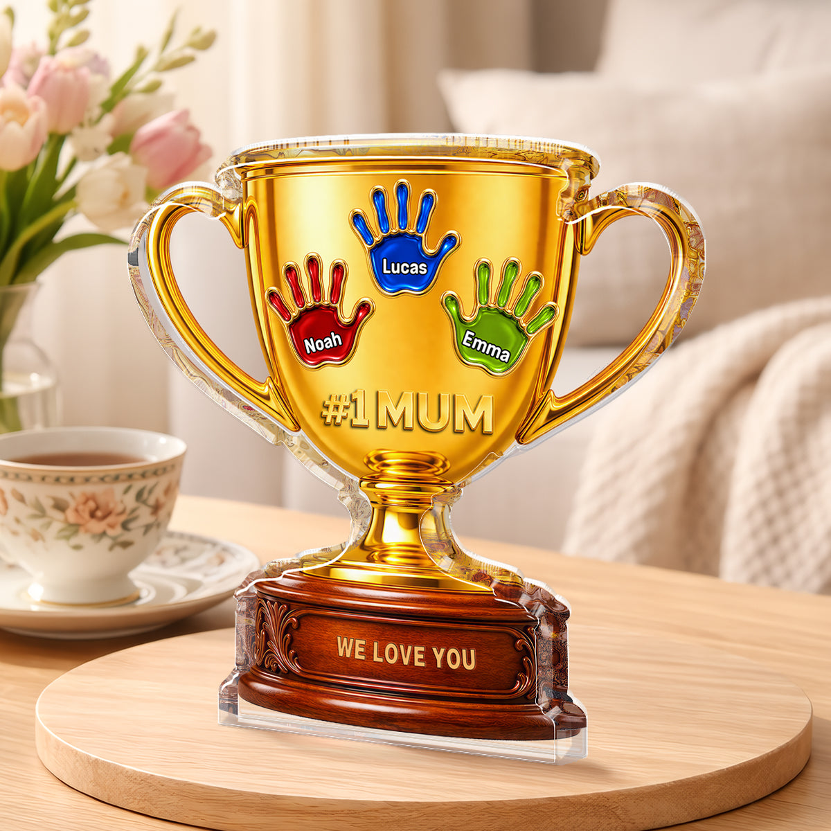 Personalized Handprint Trophy Plaque personalization view for Dad