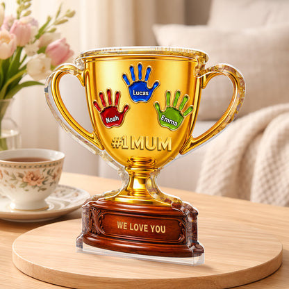 Personalized Handprint Trophy Plaque personalization view for Dad