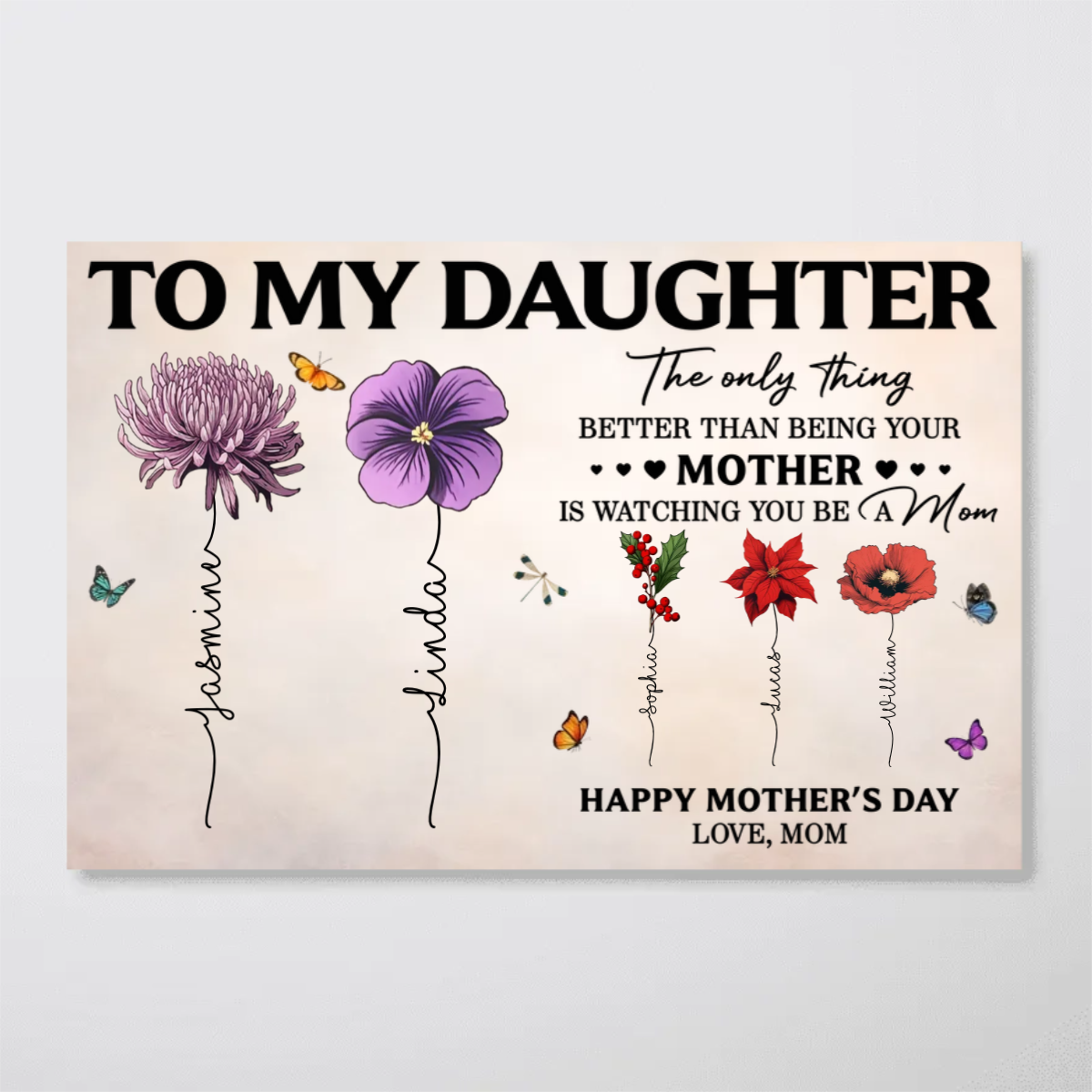 Personalized “To My Daughter” Birth Flower Poster / Canvas - Custom Names for Mother & Daughter