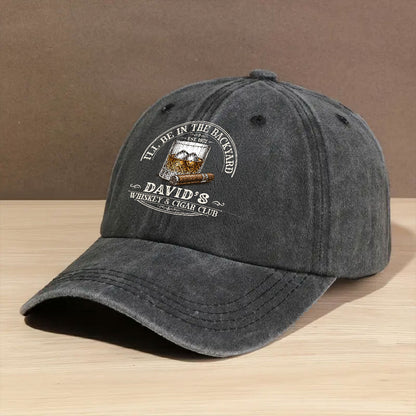 Personalized Whiskey & Cigar Denim Cap personalization view for Dad