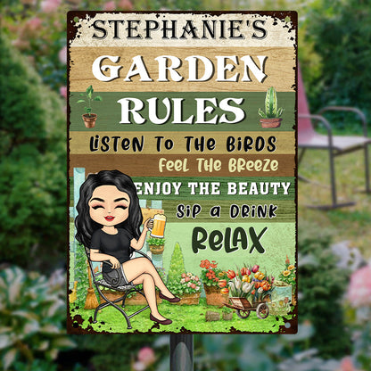 Personalized Custom Garden Metal Sign Garden Rules Feel The Breeze Enjoy The Beauty Gardening Classic Metal Sign