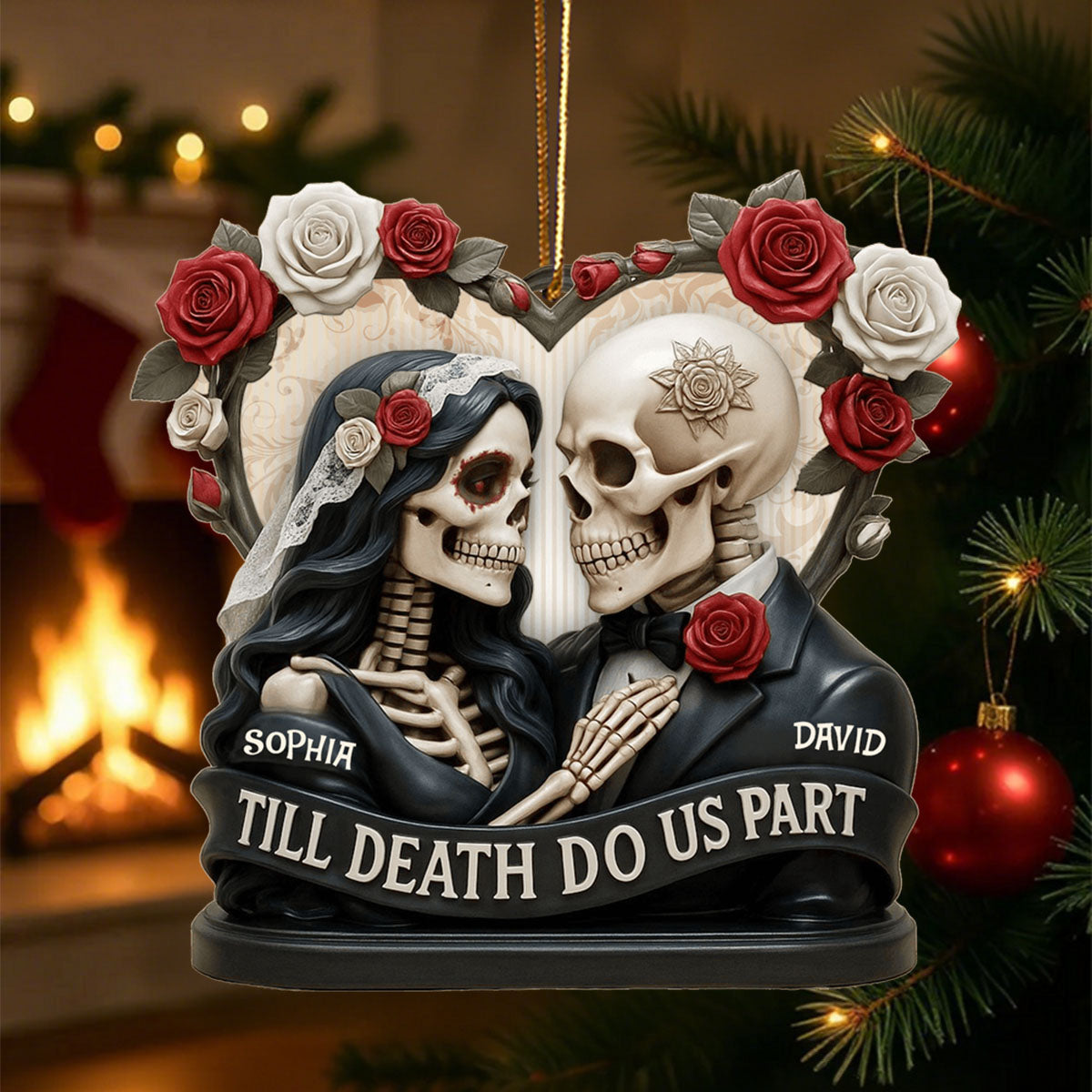 "Till Death Do Us Part" Personalized Wooden Ornament - Anniversary Gift for Couples