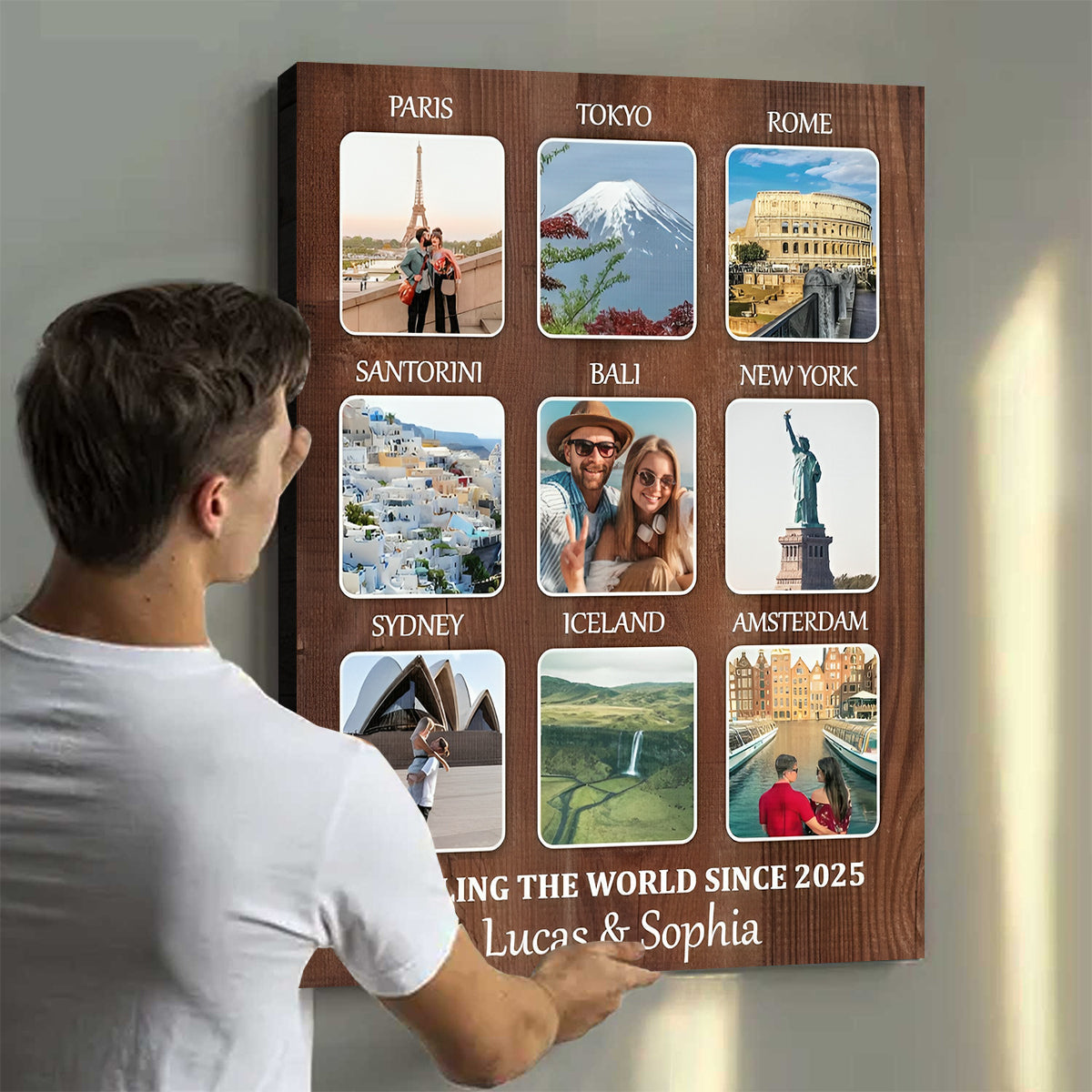 Personalized Travel Memories Collage Canvas / Poster - Custom Souvenir Gift For Travel Lovers
