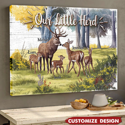 Deer Love Herd Our Little Herd - Personalized Family Poster / Canvas