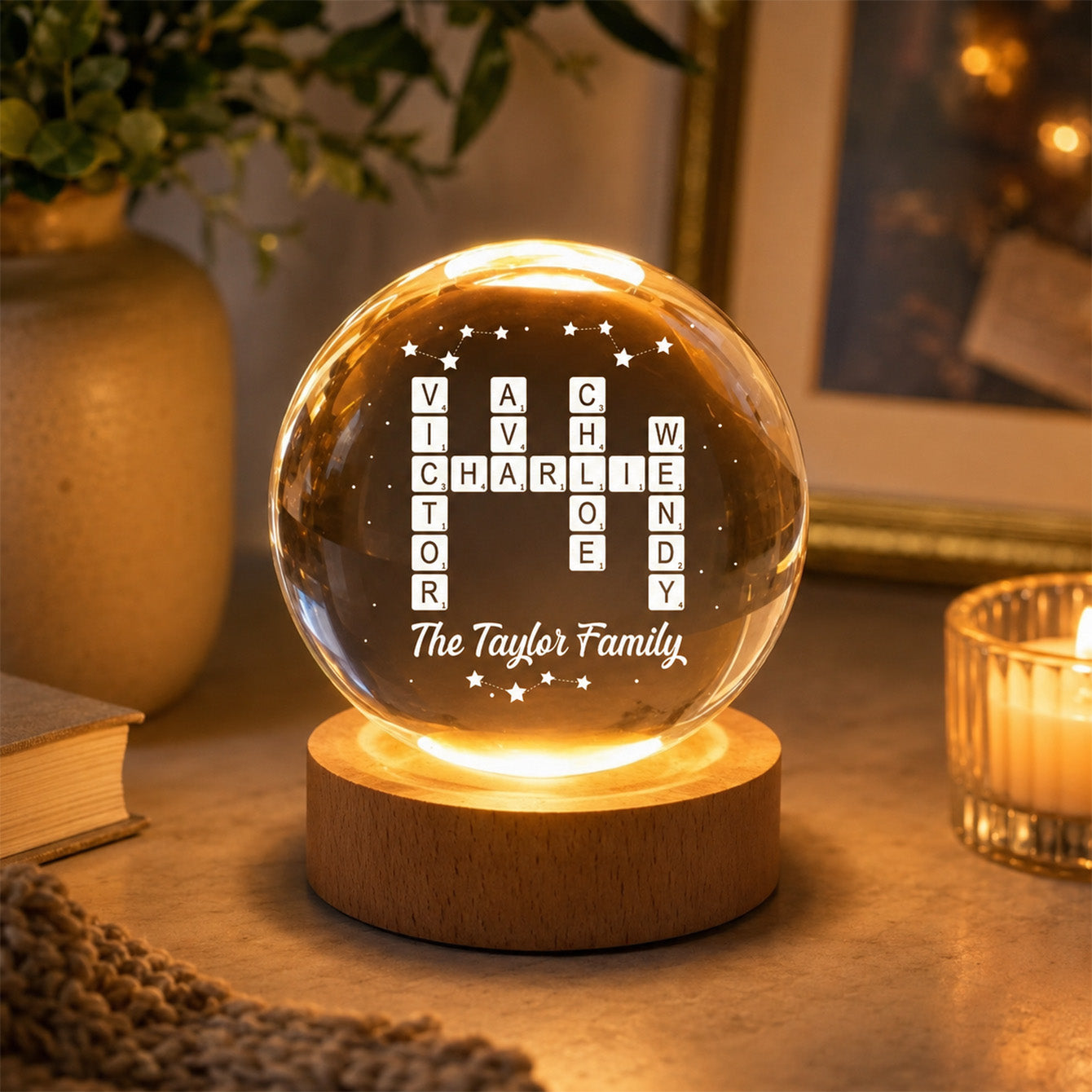 Custom Family Crossword Puzzle Crystal Ball for Family with personalized design details for meaningful gifting image 6