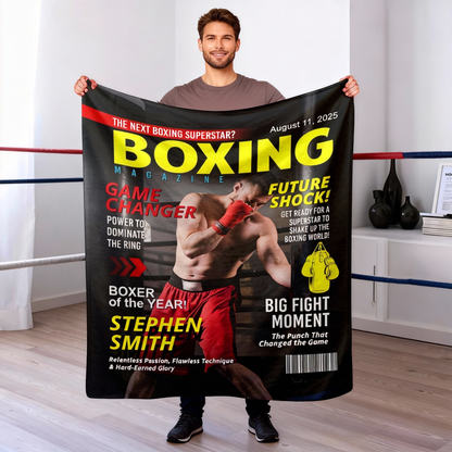 Personalized Boxing Magazine Cover Blanket - Custom Gift for Boxer, Coach & Fans