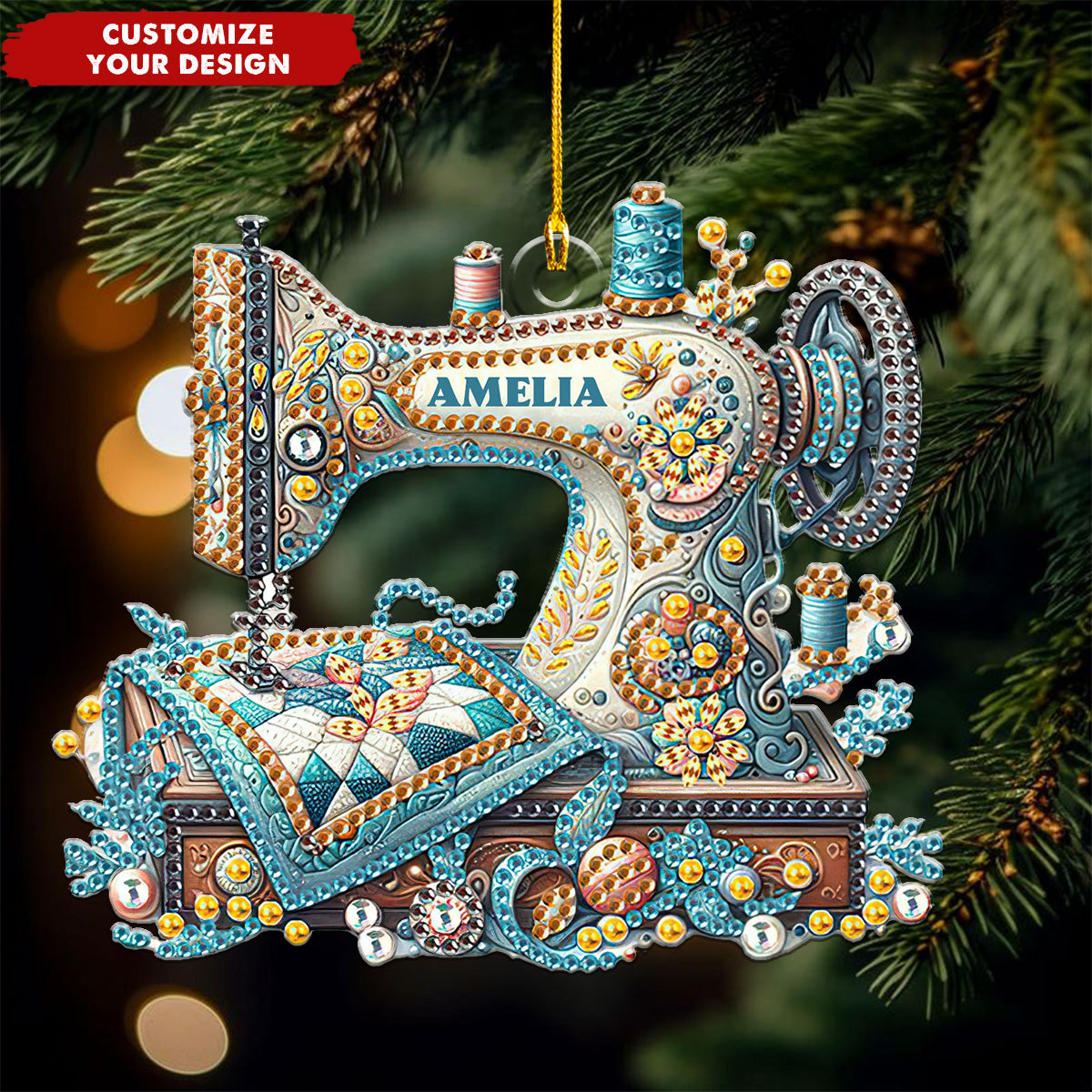 Personalized Sewing Machine Acrylic Ornament - Custom Name Gift for Sewing Lovers, Quilters & Seamstresses - Unique Mother's Day & Birthday Keepsake for Her
