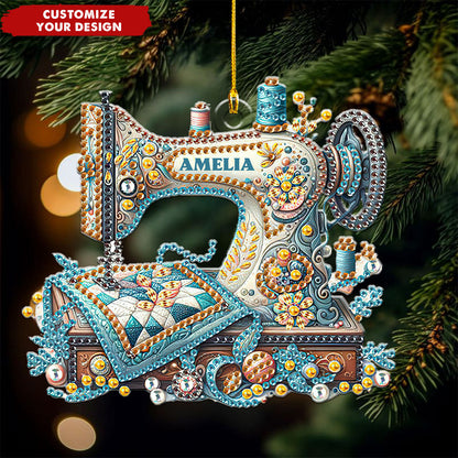 Personalized Sewing Machine Acrylic Ornament - Custom Name Gift for Sewing Lovers, Quilters & Seamstresses - Unique Mother's Day & Birthday Keepsake for Her