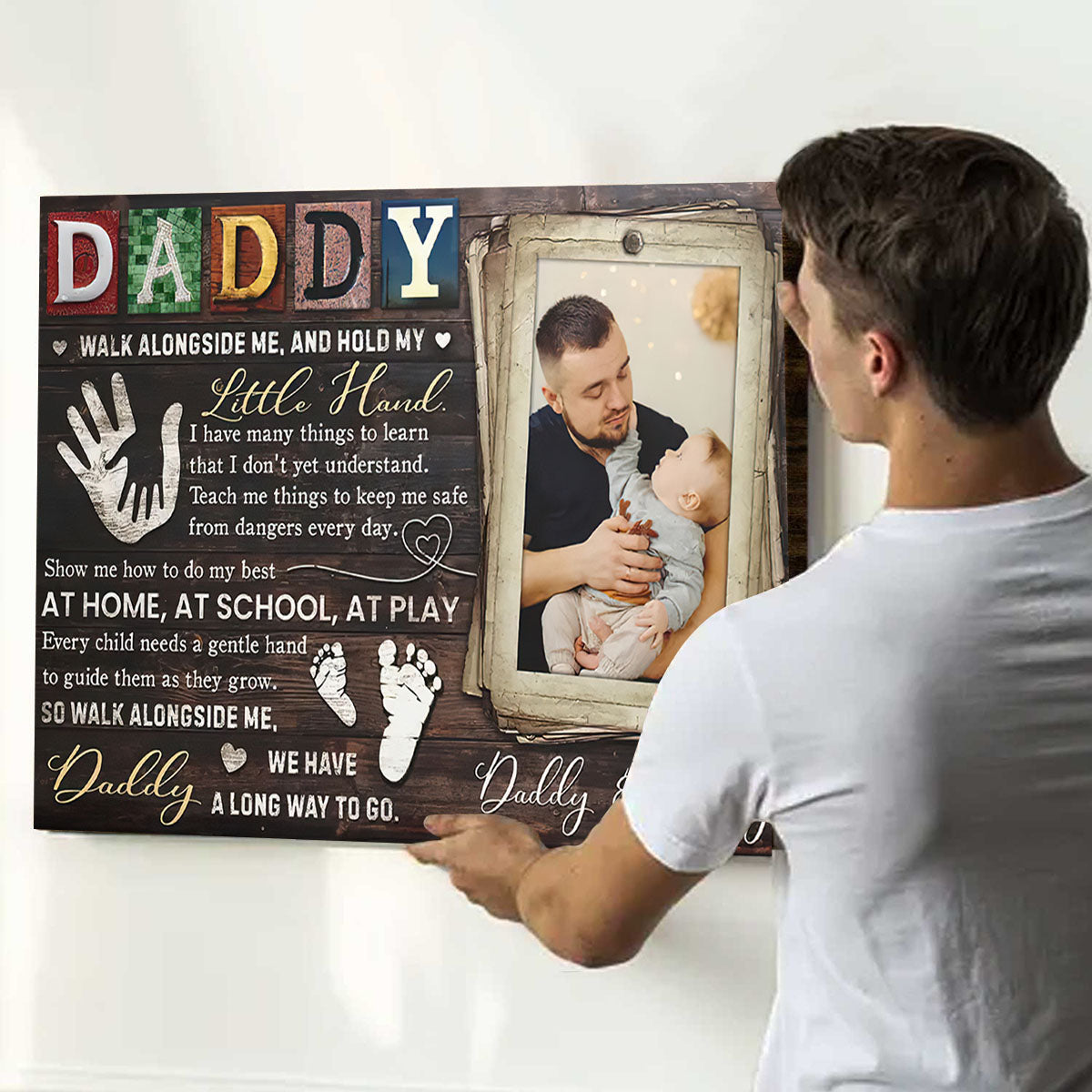 Personalized Father's Day canvas print featuring a custom photo of a dad and baby with sentimental text. image 8