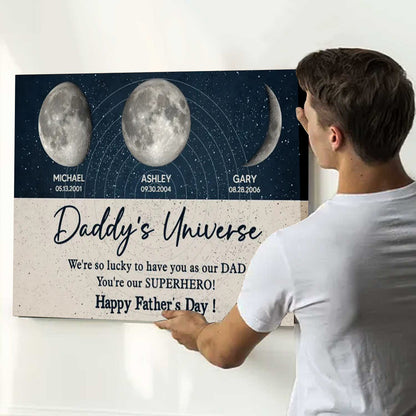 “Daddy’s Universe” Personalized Moon Phases Poster / Canvas - Custom Father’s Day Wall Art Gift