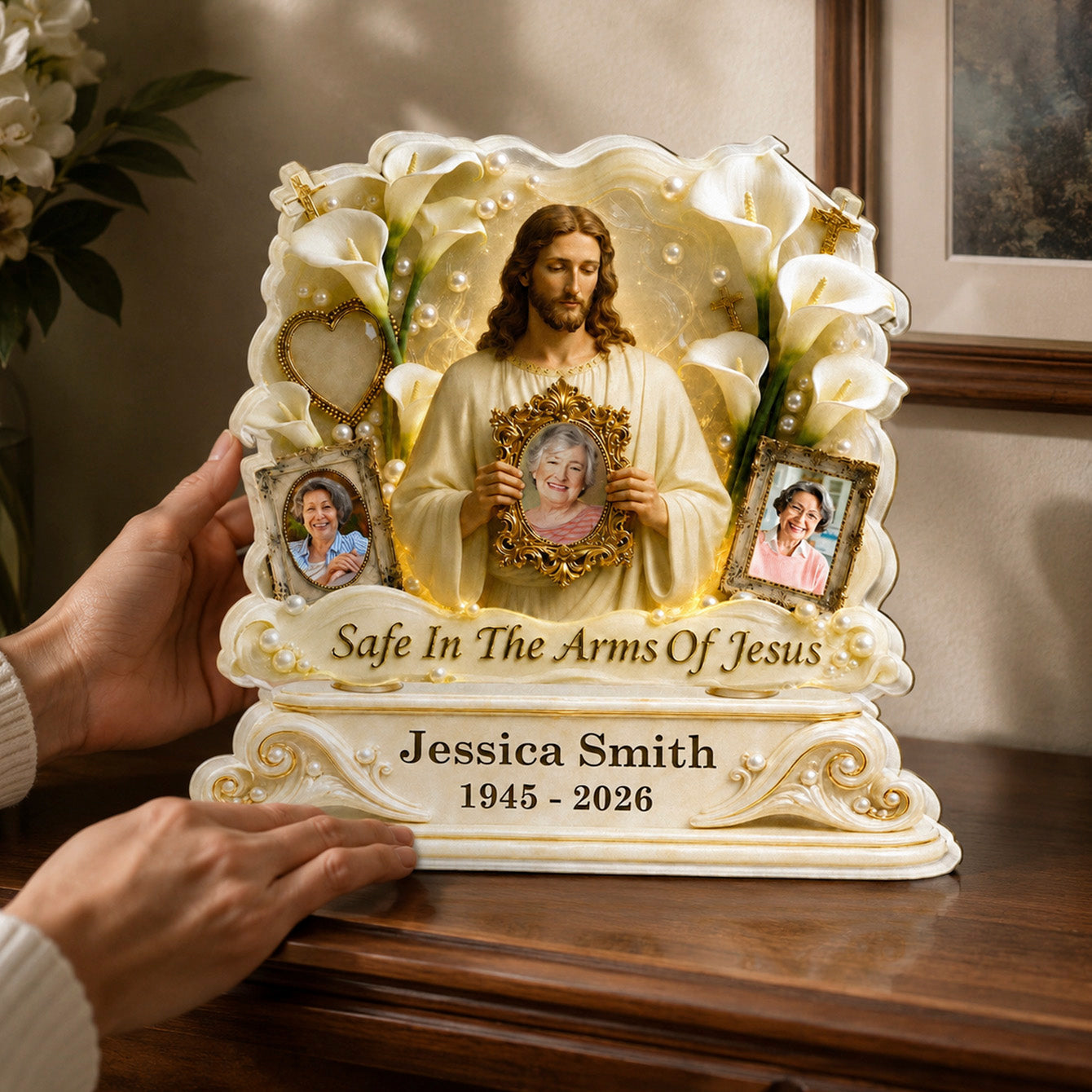 Personalized Jesus memorial plaque with custom photo print for sympathy loss of loved one gift image 6
