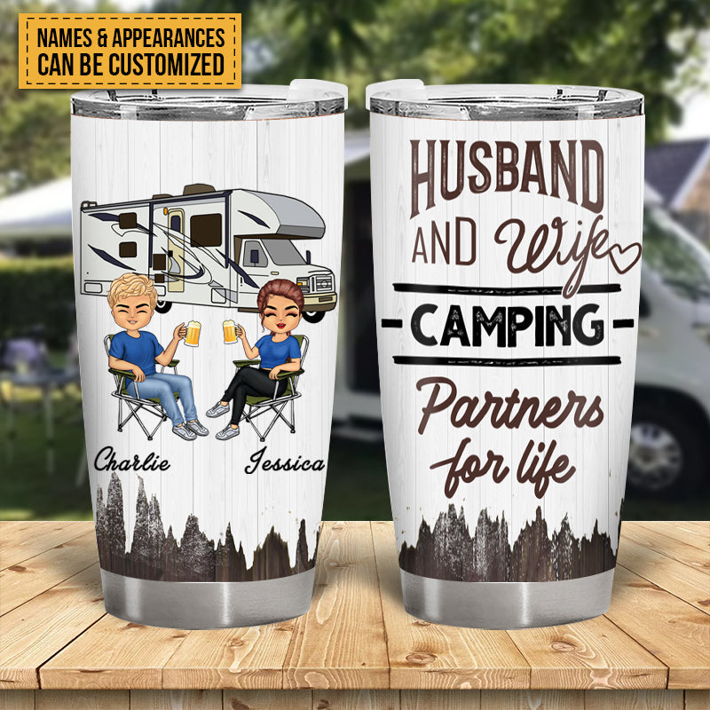 Husband And Wife Camping Partners For Life - Camping Gifts - Personalized Custom Tumbler