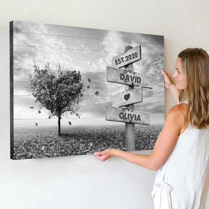 Personalized Red Heart Tree Name Sign Poster / Canvas - Custom Couple Gift