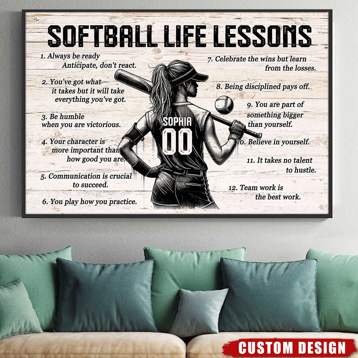 Personalized Custom Softball Life Lessons Canvas / Poster - Custom Motivational Softball Gift For Women Softball Players