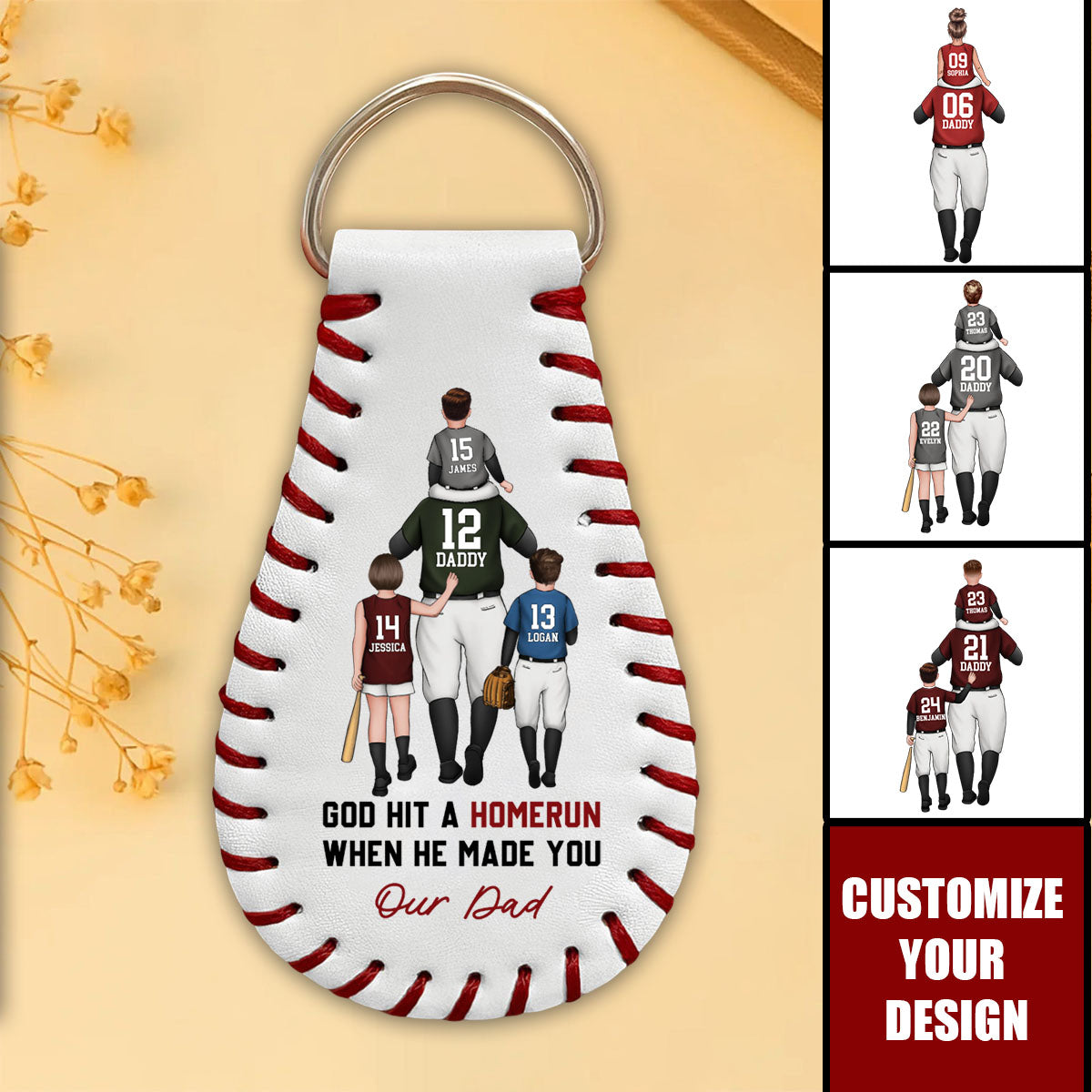 Personalized Baseball Keychain for Dad with personalized design details for meaningful gifting