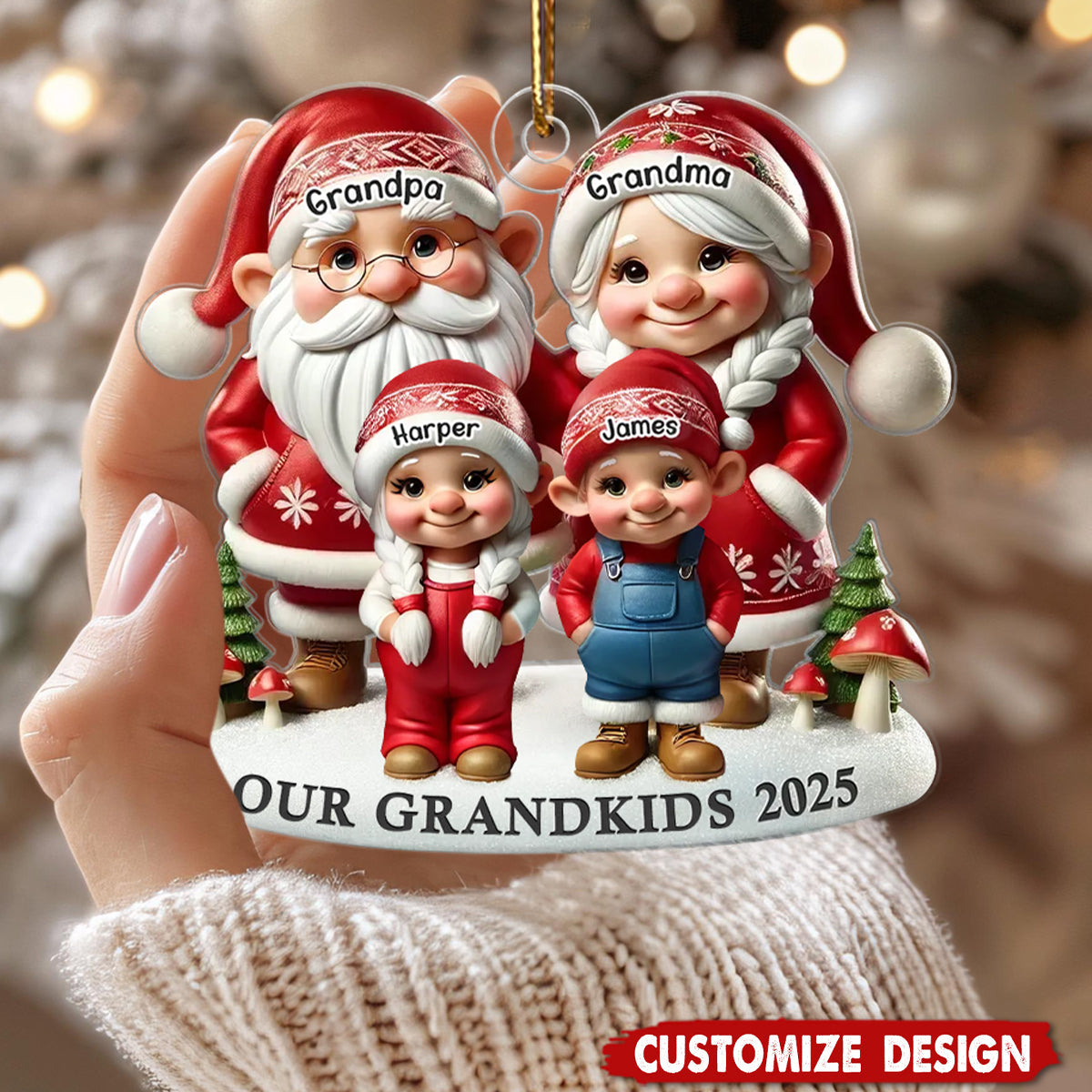 Custom Family Ornament - Celebrate Grandma, Grandpa, Mom, Dad & Lovely Kids