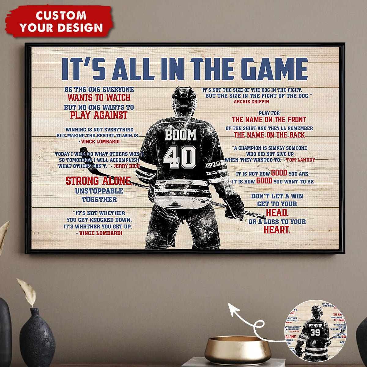 “It’s All In The Game” Personalized Hockey Poster / Canvas - Custom Gift for Boy & Girl Players