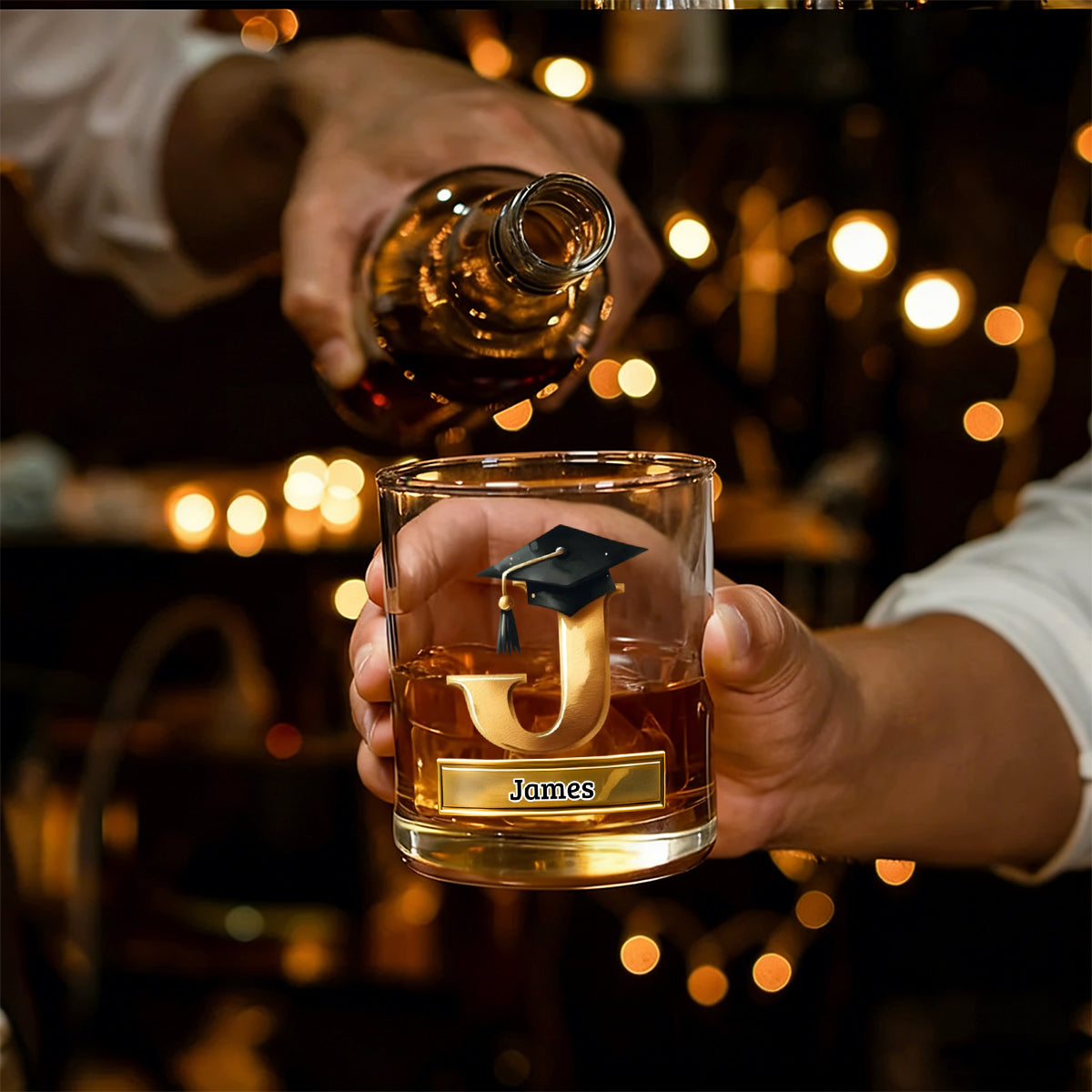 Personalized Graduation Cap Initial Whiskey Glass - Gift For Graduates & Whiskey Lovers