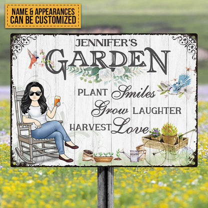 Plant Smiles Grow Laughter Harvest Love - Personalized Custom Classic Garden Metal Signs