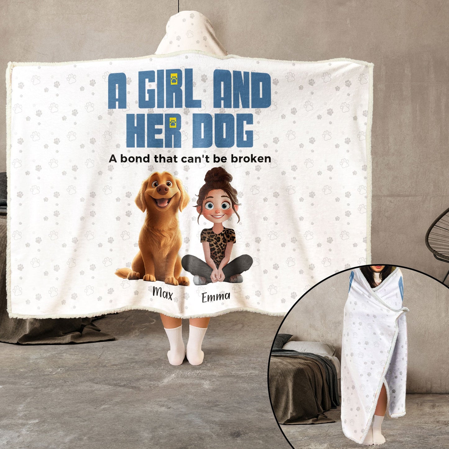A Girl And Her Dogs - Personalized Wearable Hoodie Blanket