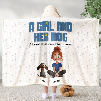 A Girl And Her Dogs - Personalized Wearable Hoodie Blanket