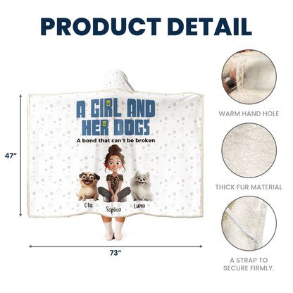 A Girl And Her Dogs - Personalized Wearable Hoodie Blanket