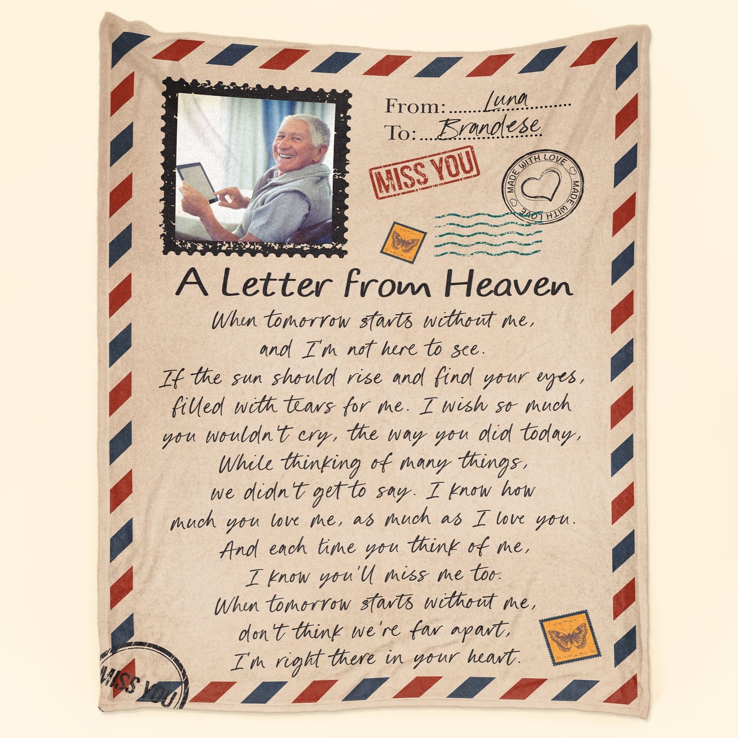 Wrapped in a Letter from Heaven - Personalized Memorial Blanket