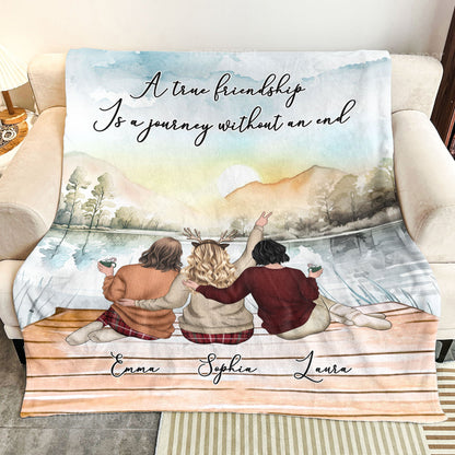 A True Friendship Is A Journey Without An End - Personalized Blanket