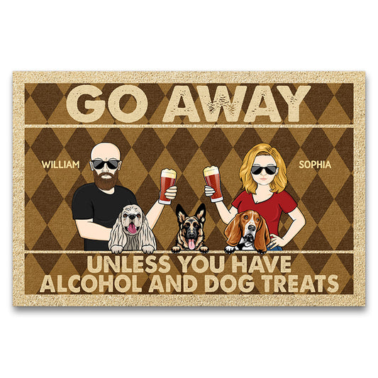 Personalized Funny Doormat: 'Go Away Unless You Have Alcohol & Dog Treats'