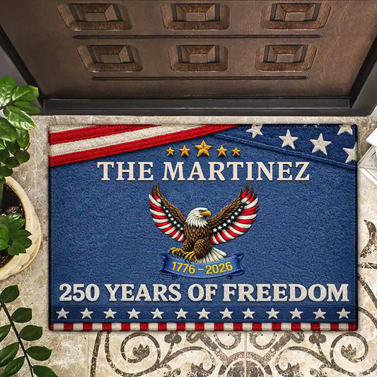 250 Years Of Freedom - Personalized Doormat with Faux Embroidery Effect