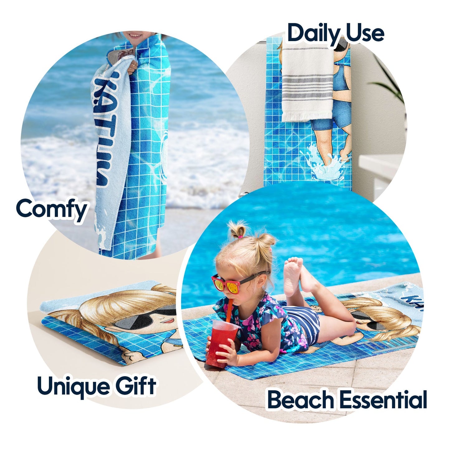 Personalized Kids Name Beach Towel - Custom Summer Pool & Beach Fun