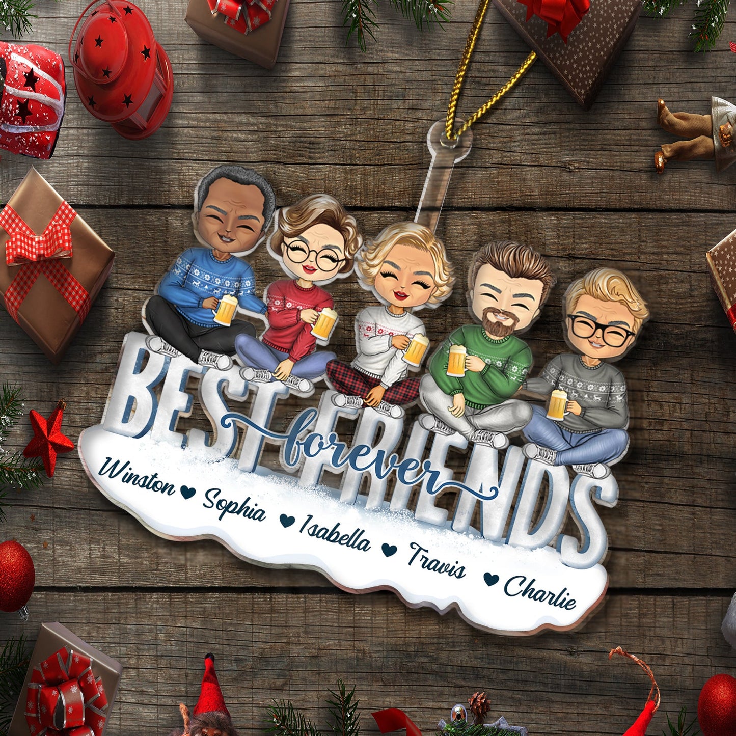 Besties Best Team Forever - Christmas Gift For Colleagues And Best Friends - Personalized Cutout Acrylic Ornament