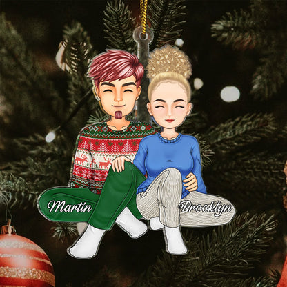 Couple Sitting Together - Christmas Gift For Husband And Wife - Personalized Cutout Acrylic Ornament