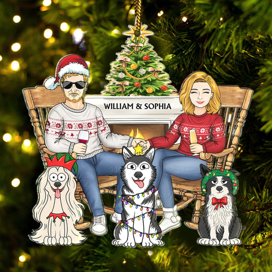 Couple And Dogs Cats - Christmas Gift For Pet Lovers And Family - Personalized Cutout Acrylic Ornament