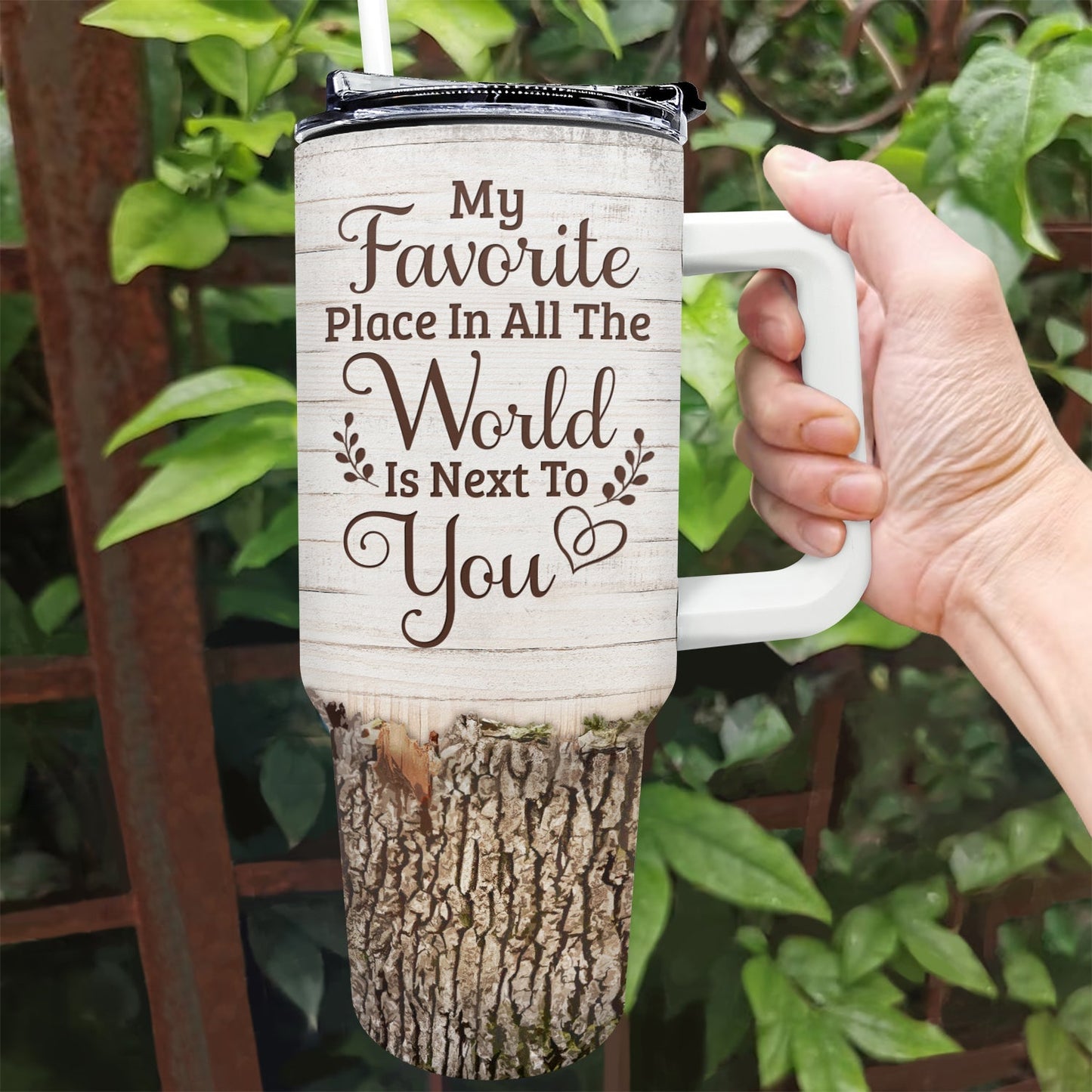 My Favorite Place Is Next To You - Personalized Custom Photo Tumbler With Straw