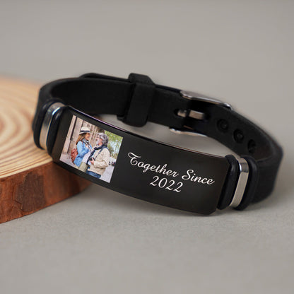 Custom Photo Together Since - Birthday, Anniversary Gift For Spouse, Husband, Wife, Couple - Personalized Engraved Bracelet