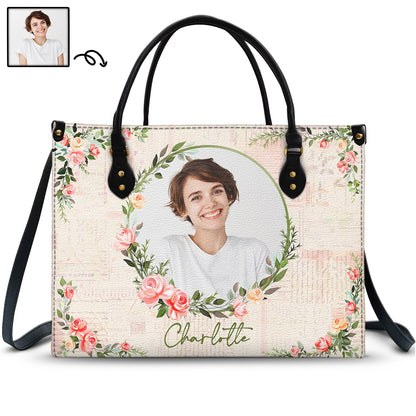 Heartfelt Personalized Photo Leather Bag - Custom Floral Gift For Her