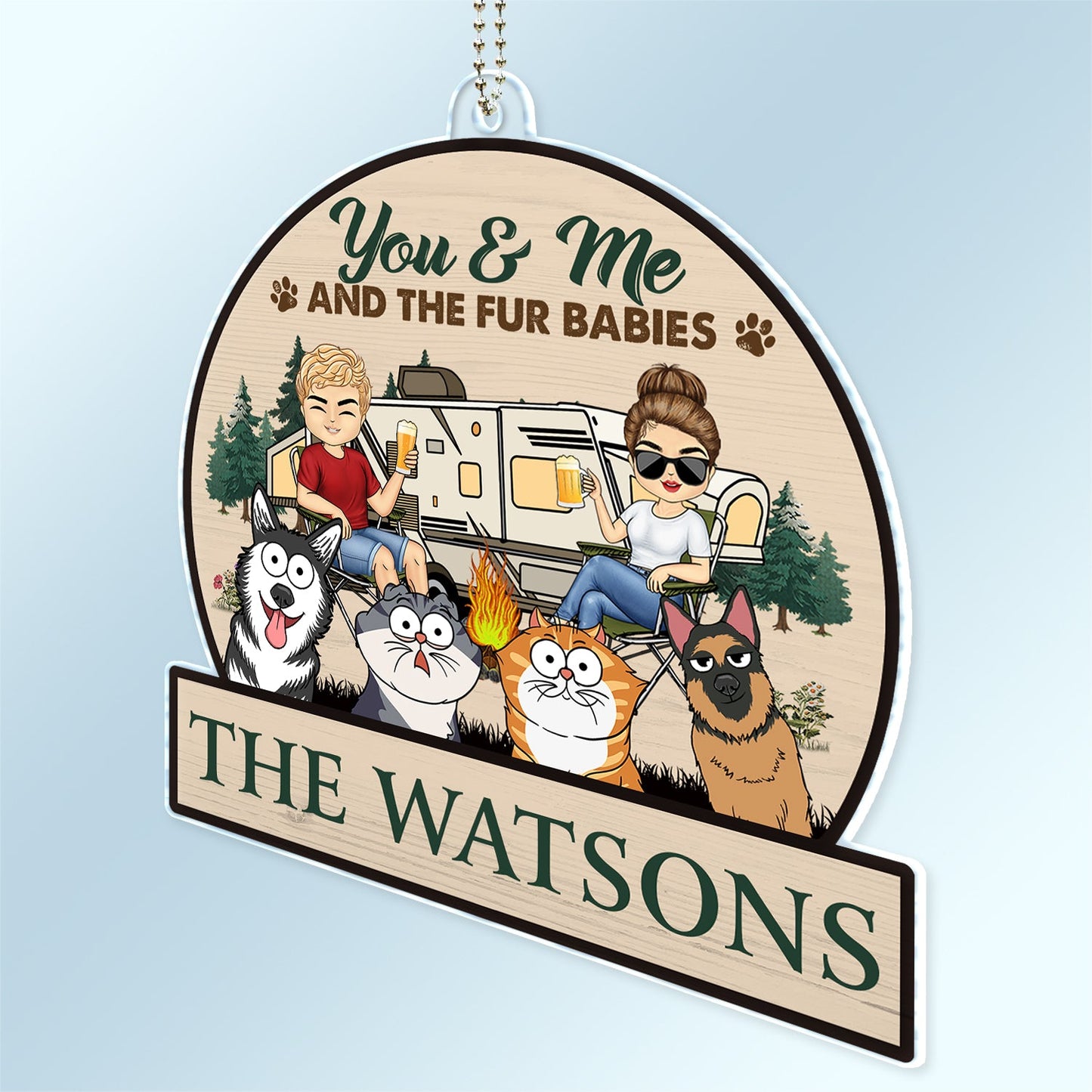 You & Me And The Dogs Cats - Gift For Camping Couples, Pet Lovers - Personalized Acrylic Car Hanger