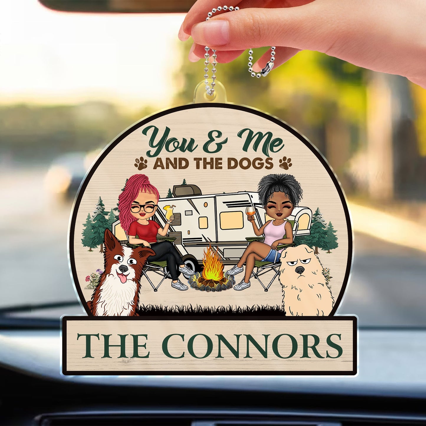 You & Me And The Dogs Cats - Gift For Camping Couples, Pet Lovers - Personalized Acrylic Car Hanger